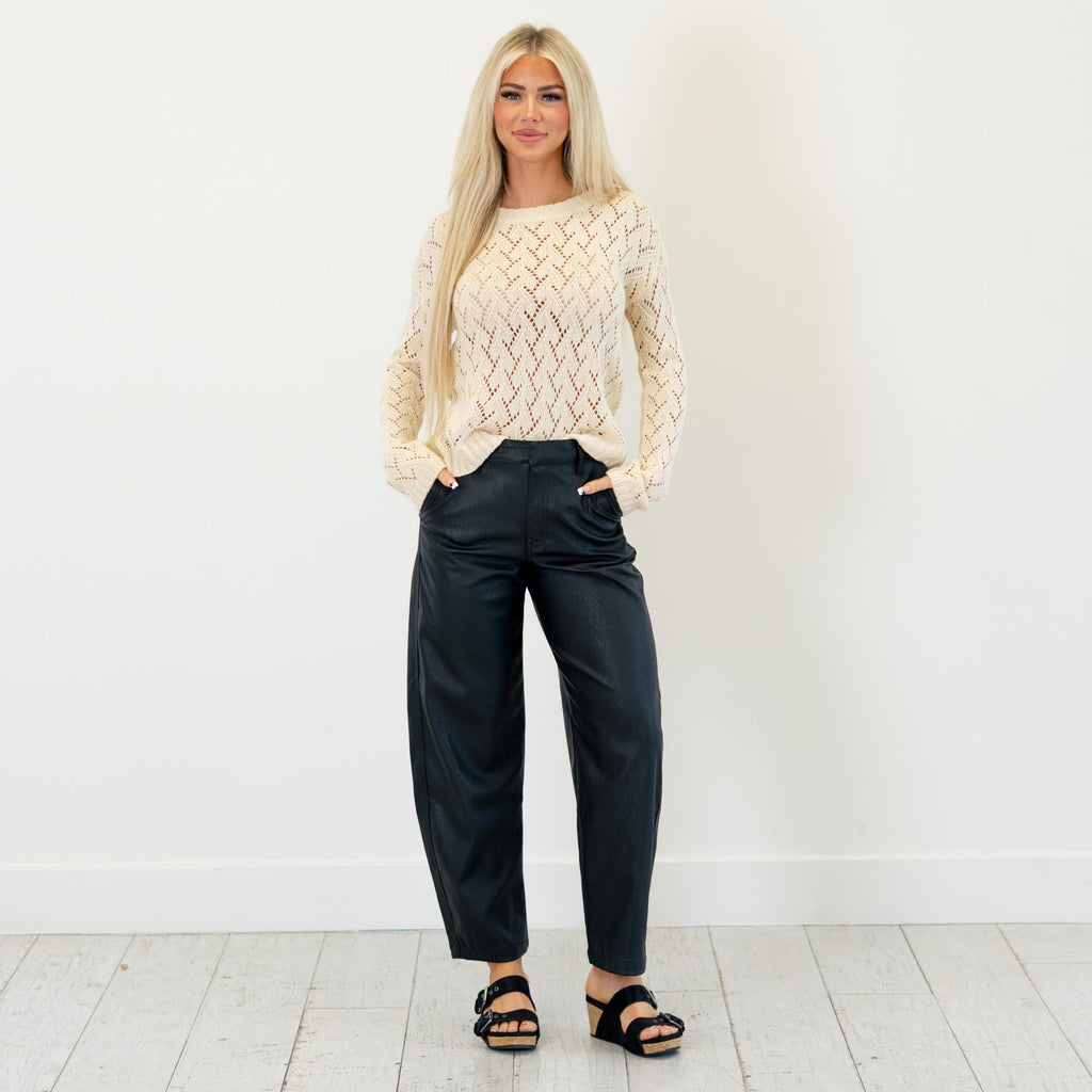 KanCan Darlene High Rise Faux Leather Barrel Pants