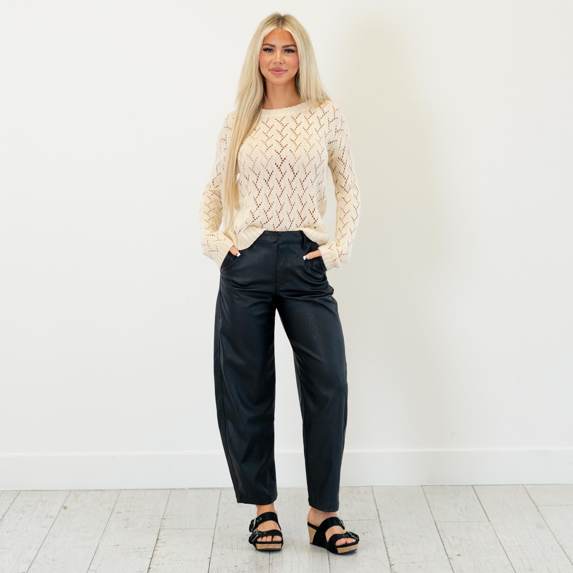 KanCan Darlene High Rise Faux Leather Barrel Pants
