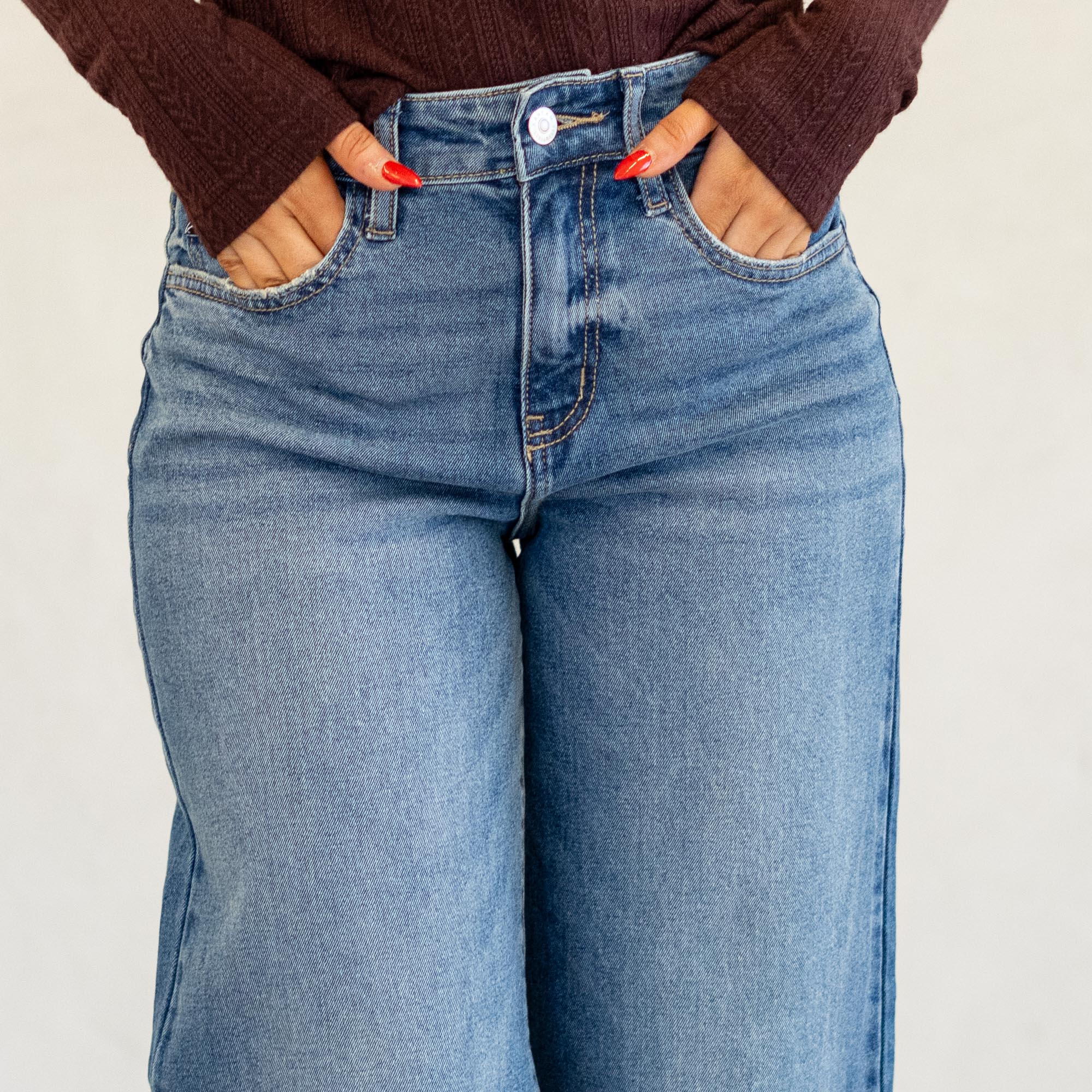KanCan Aruli Essentials High Rise Cropped Wide Leg Jeans Medium Blue Wash