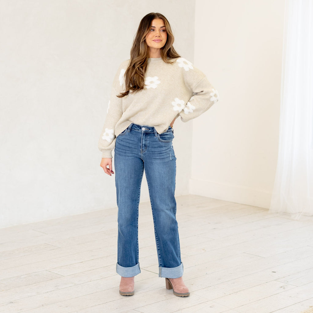 KanCan Ivanna High Rise Wide Leg Jeans Medium Blue Wash