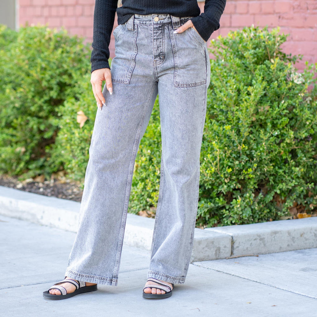 KanCan Rowan Skater Ultra High Rise Straight Leg Grey Jeans