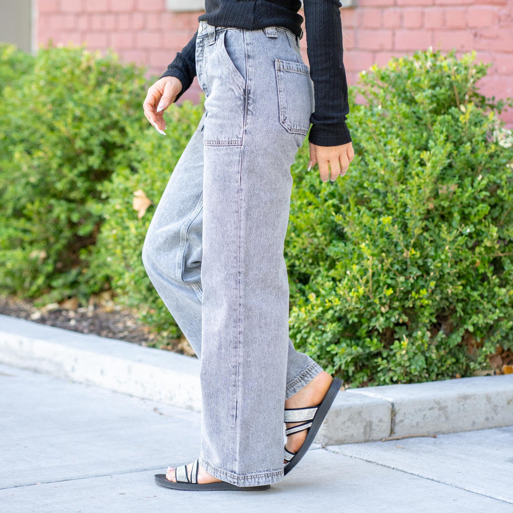 KanCan Rowan Skater Ultra High Rise Straight Leg Grey Jeans