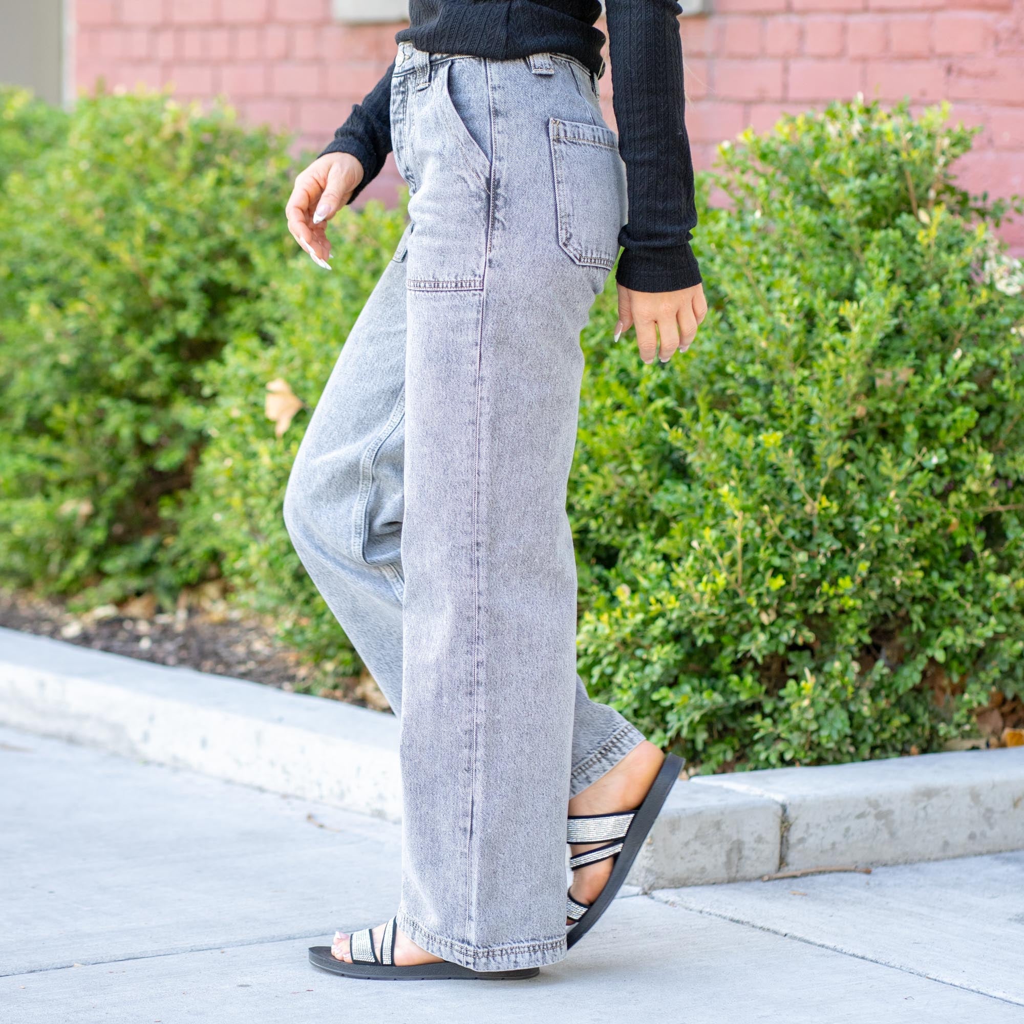 KanCan Rowan Skater Ultra High Rise Straight Leg Grey Jeans