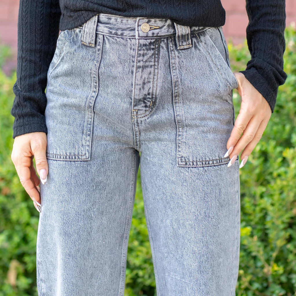 KanCan Rowan Skater Ultra High Rise Straight Leg Grey Jeans