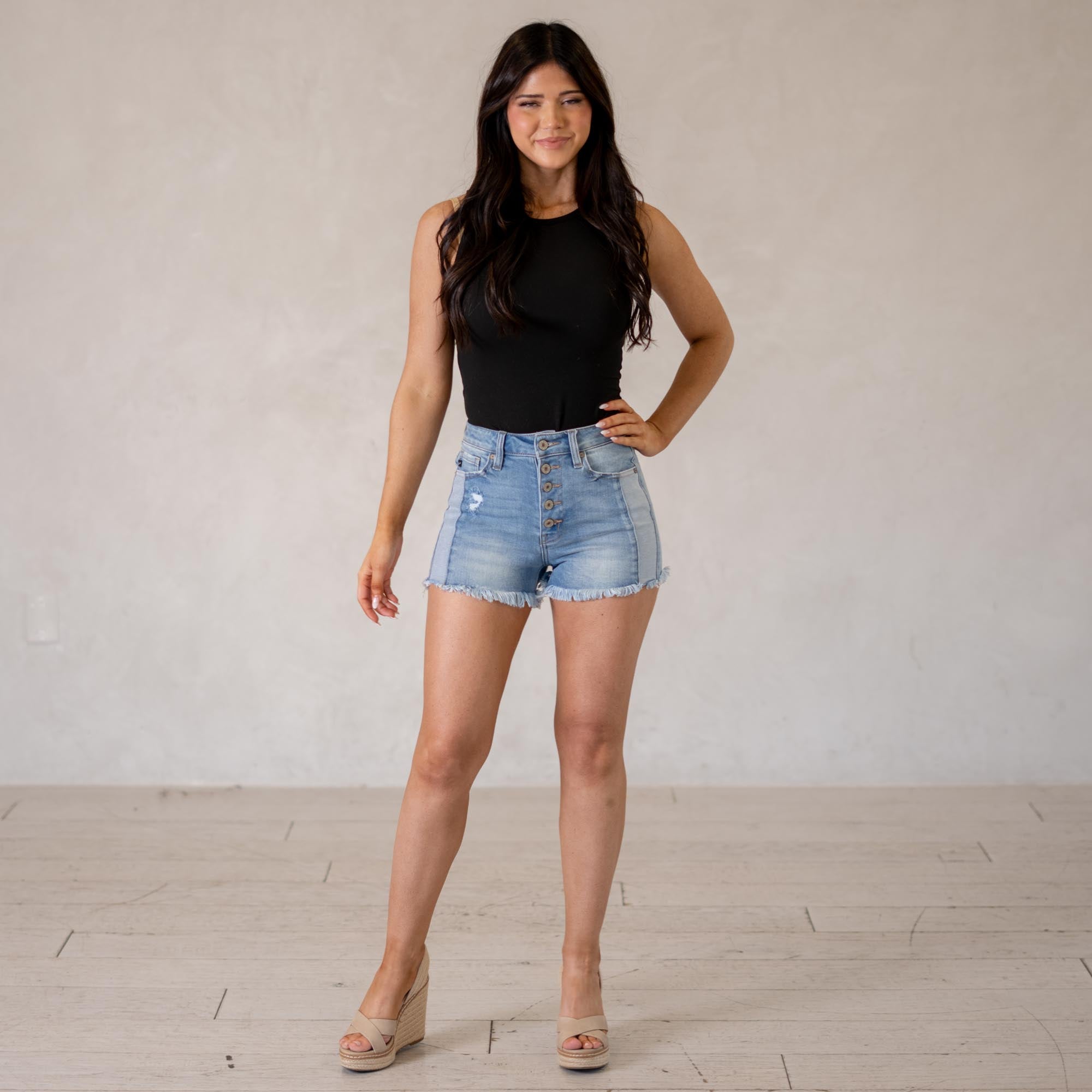 KanCan Tiffany High Rise Shorts Medium Blue