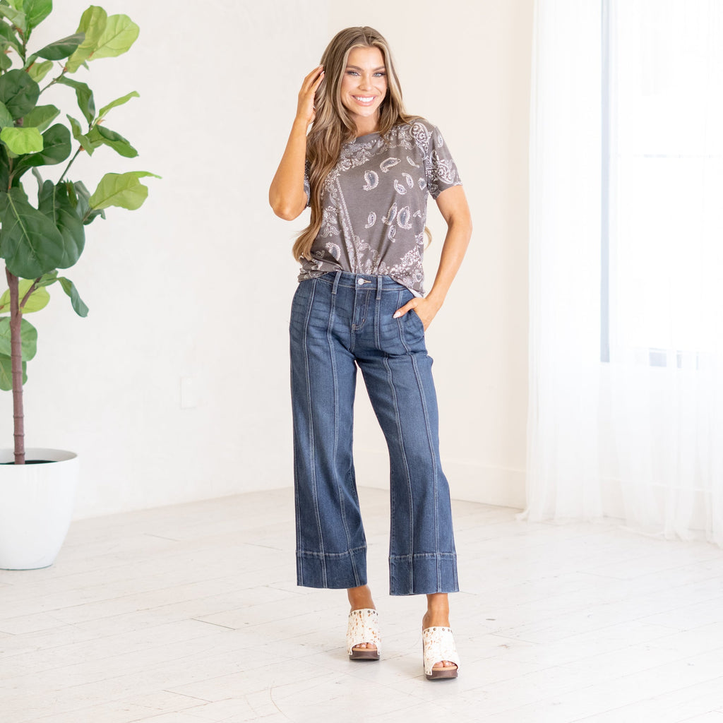KanCan Candace High Rise Wide Leg Jeans Dark Blue Wash