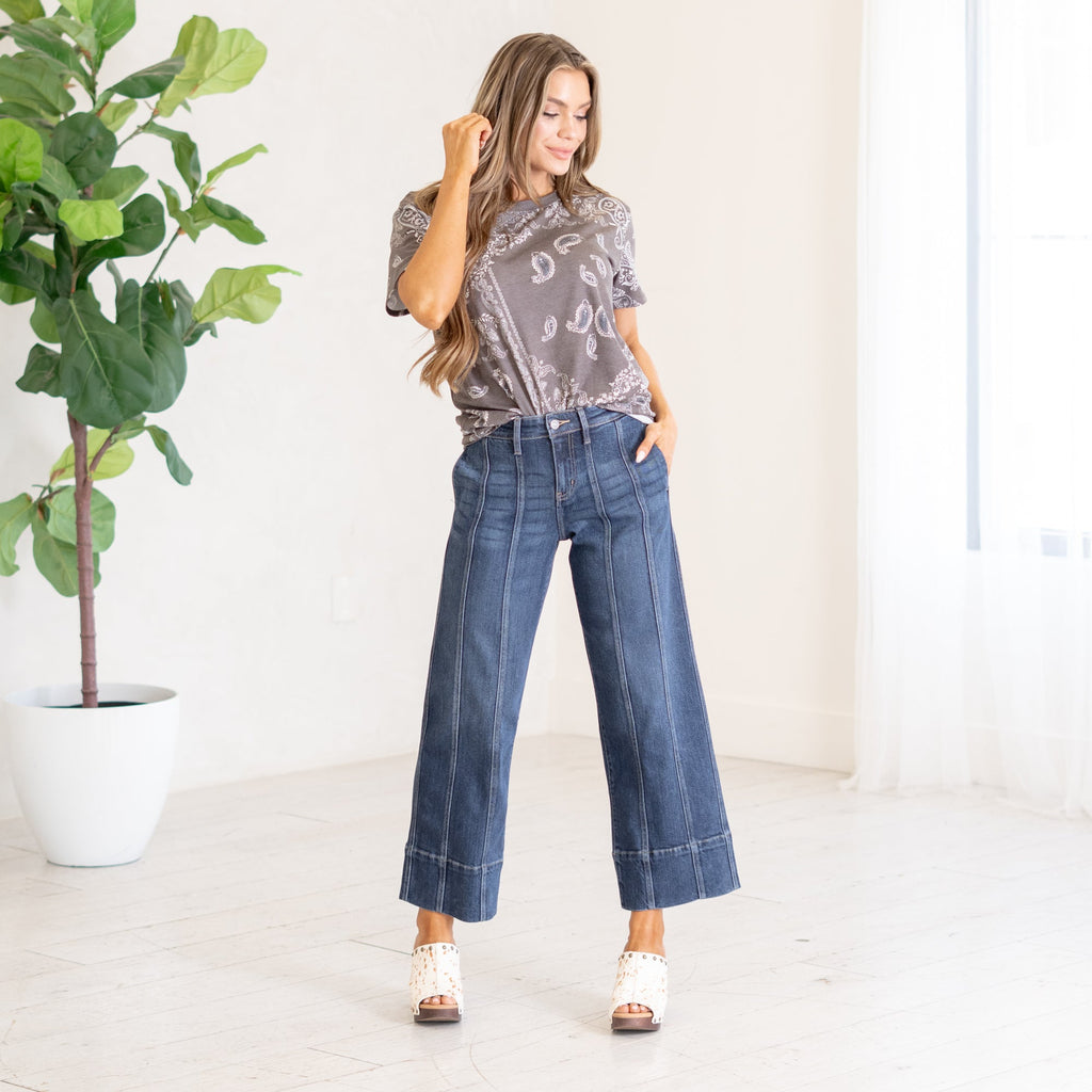 KanCan Candace High Rise Wide Leg Jeans Dark Blue Wash