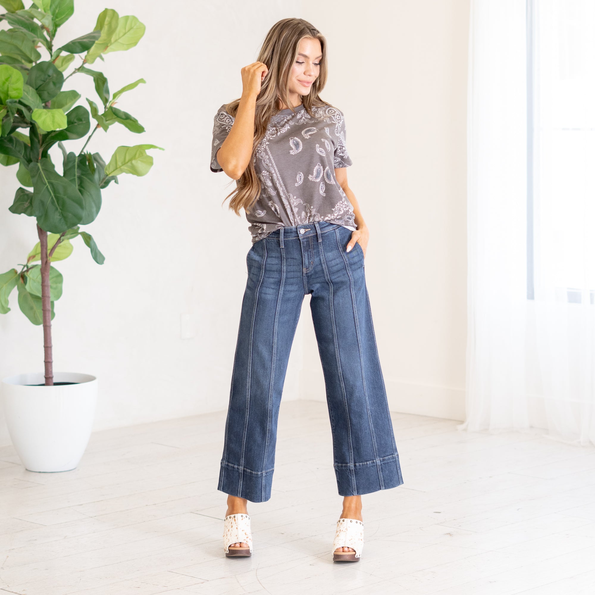 KanCan Candace High Rise Wide Leg Jeans Dark Blue Wash