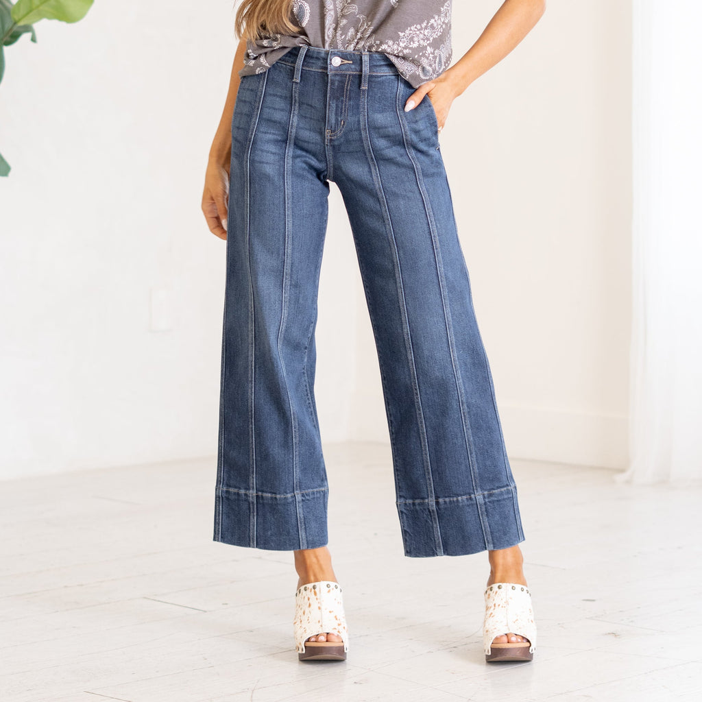 KanCan Candace High Rise Wide Leg Jeans Dark Blue Wash