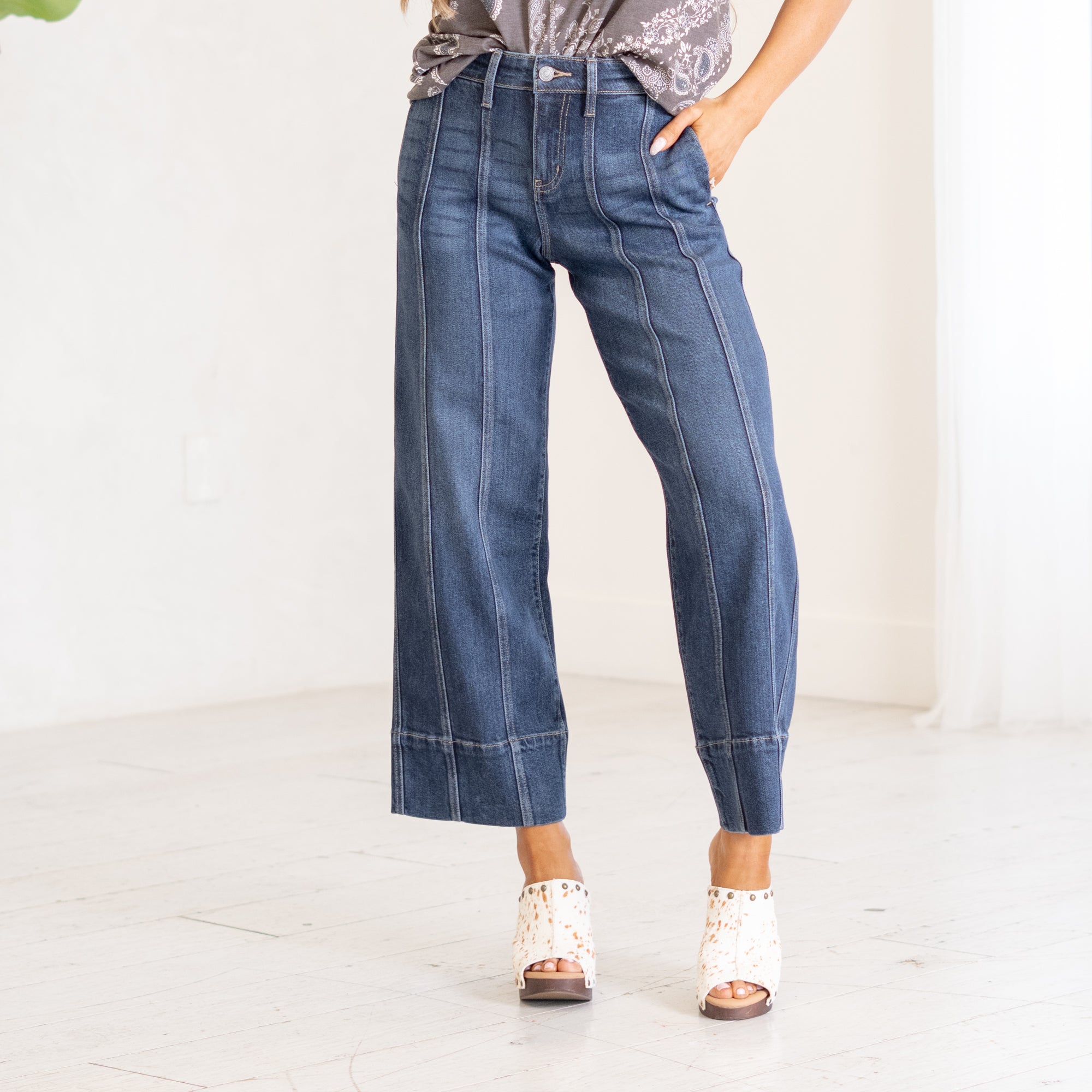 KanCan Candace High Rise Wide Leg Jeans Dark Blue Wash