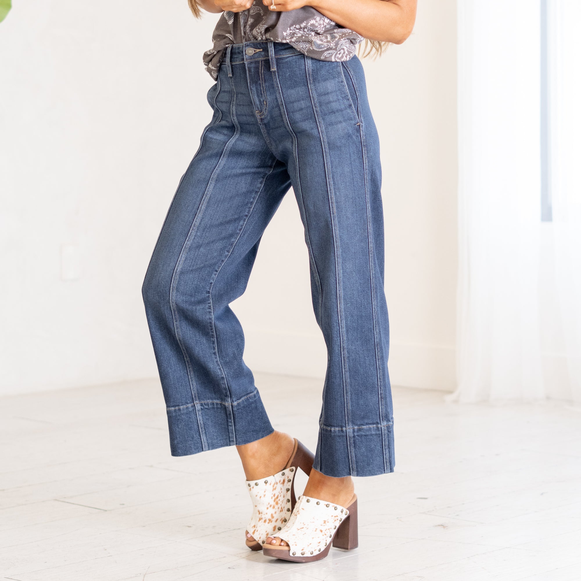 KanCan Candace High Rise Wide Leg Jeans Dark Blue Wash
