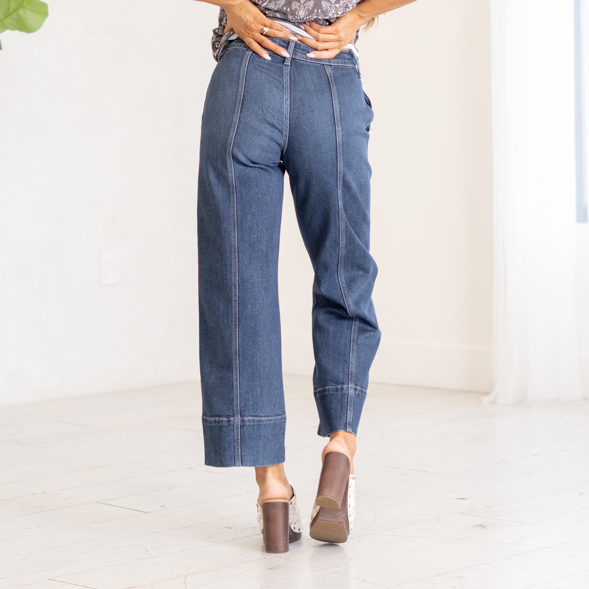 KanCan Candace High Rise Wide Leg Jeans Dark Blue Wash