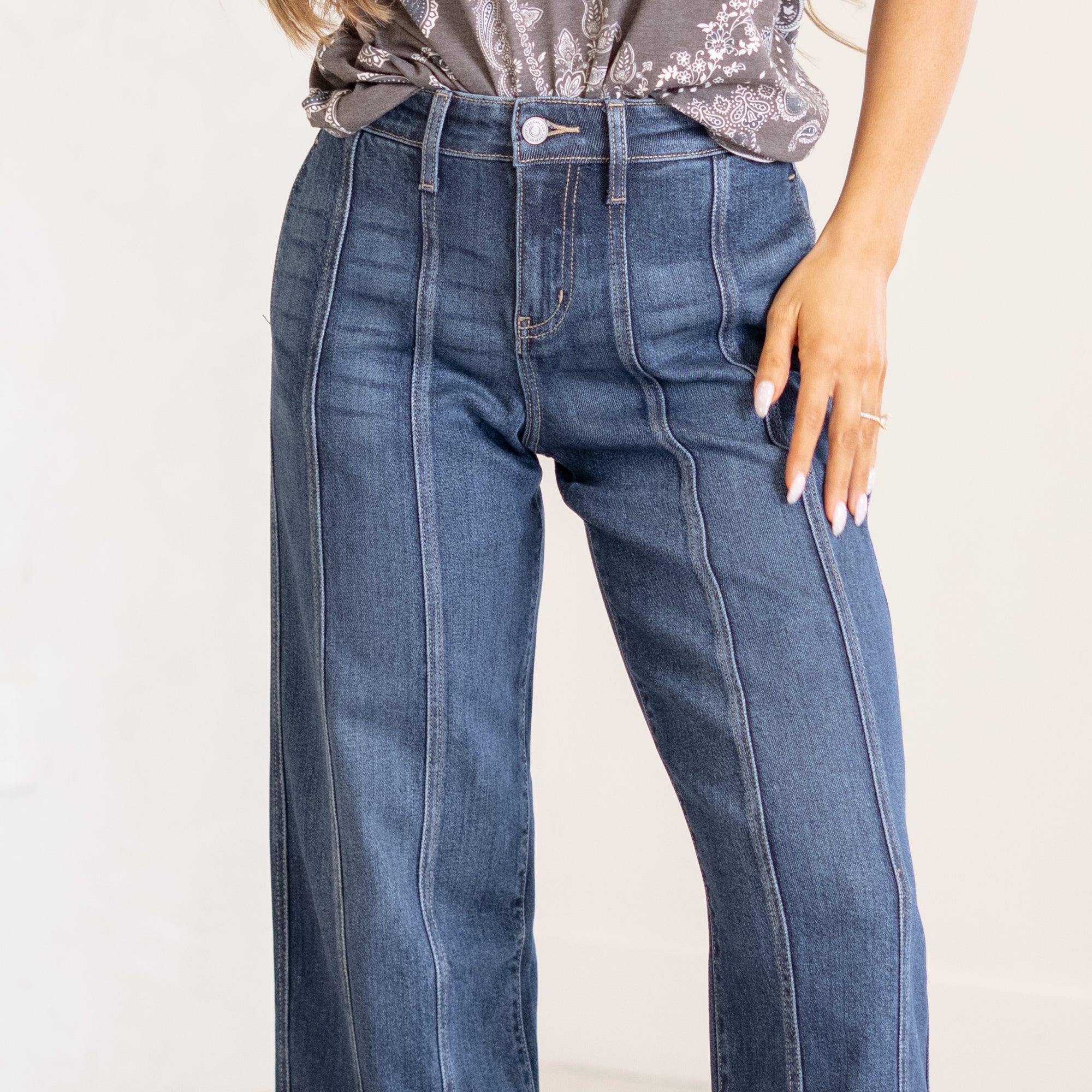 KanCan Candace High Rise Wide Leg Jeans Dark Blue Wash