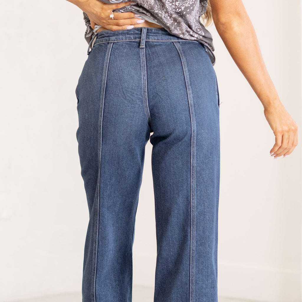 KanCan Candace High Rise Wide Leg Jeans Dark Blue Wash