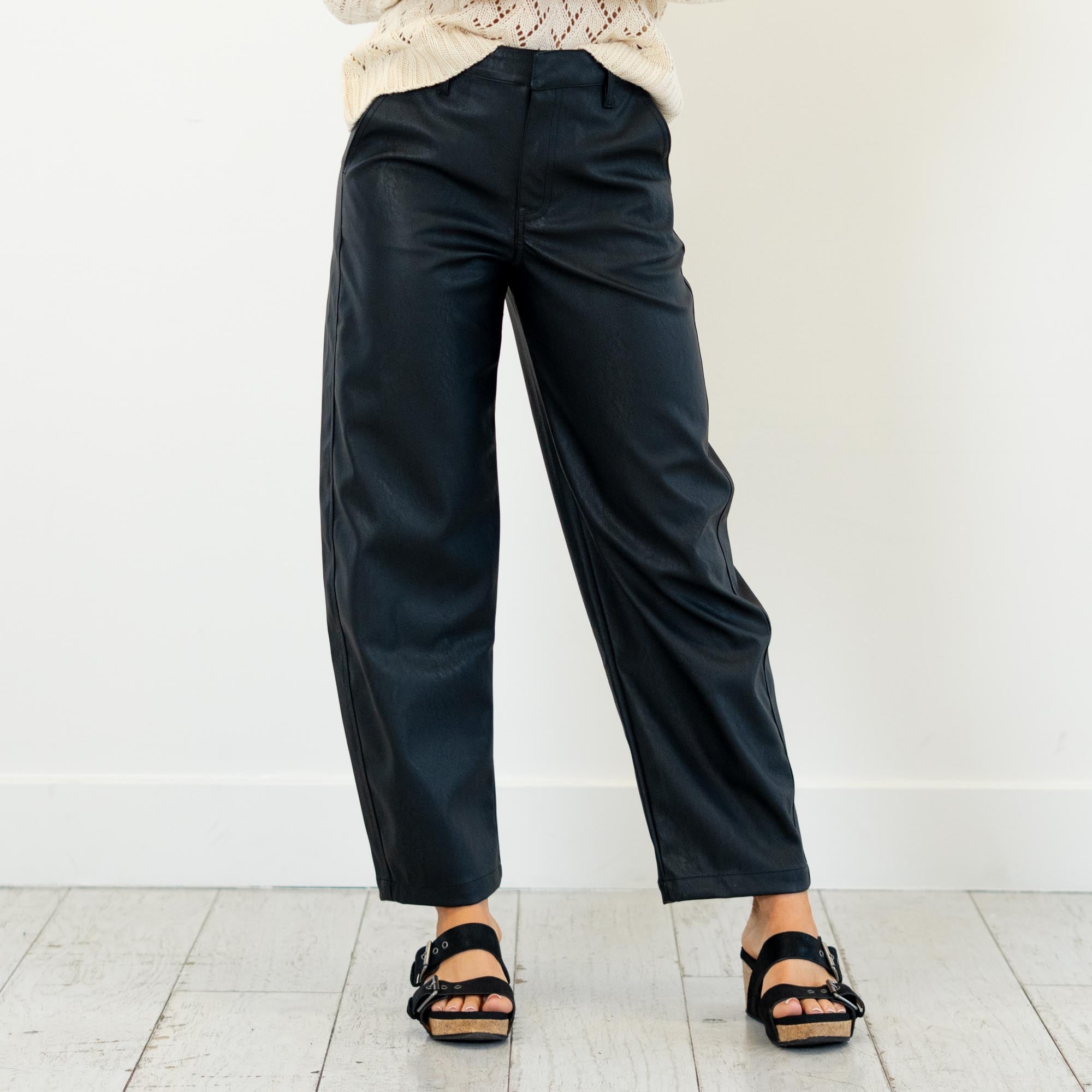 KanCan Darlene High Rise Faux Leather Barrel Pants