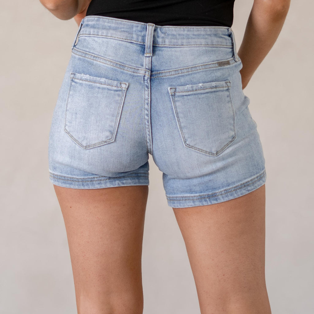 KanCan Lynne Essentials Mid Rise Shorts Light Blue Wash