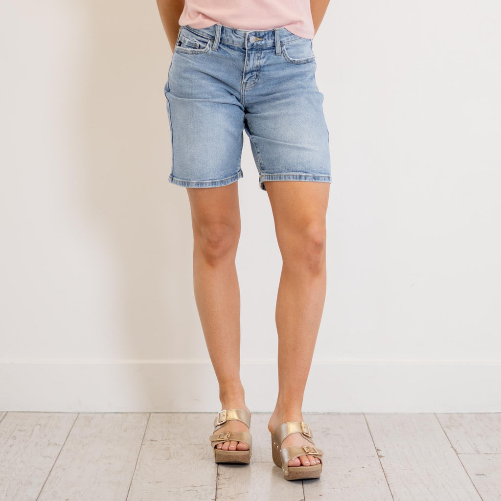KanCan Essentials Mid Rise Bermuda Shorts Medium Blue