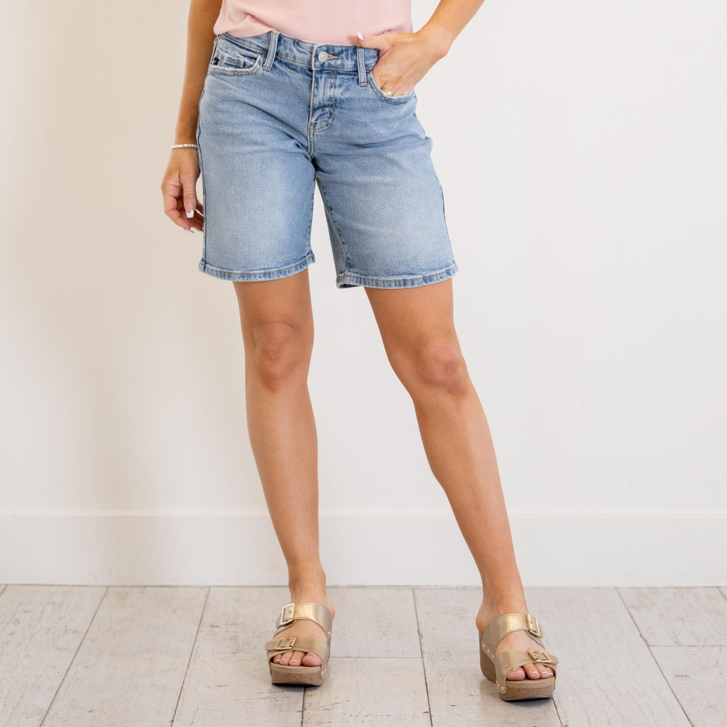 KanCan Essentials Mid Rise Bermuda Shorts Medium Blue
