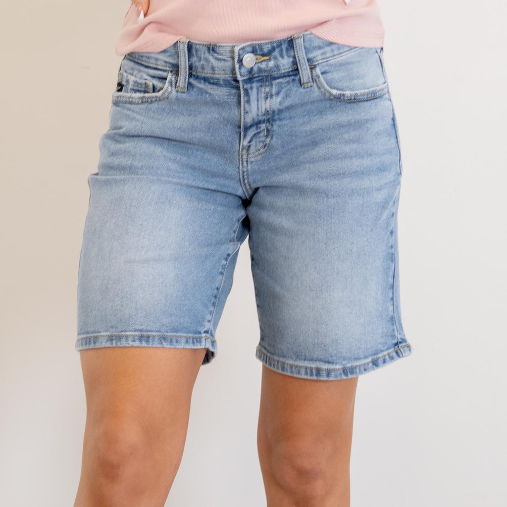 KanCan Essentials Mid Rise Bermuda Shorts Medium Blue