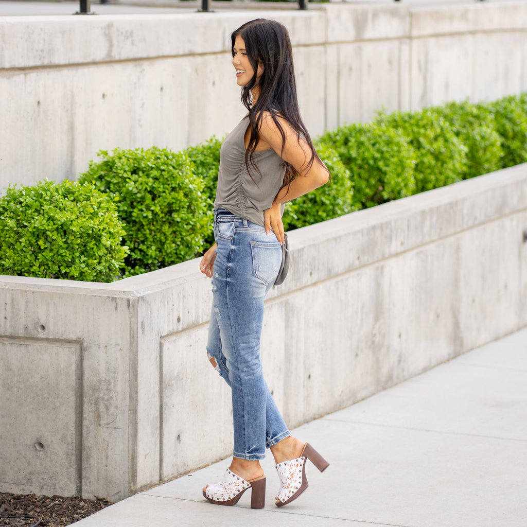 KanCan Katherine High Rise Distressed Mom Jeans Medium Blue Wash