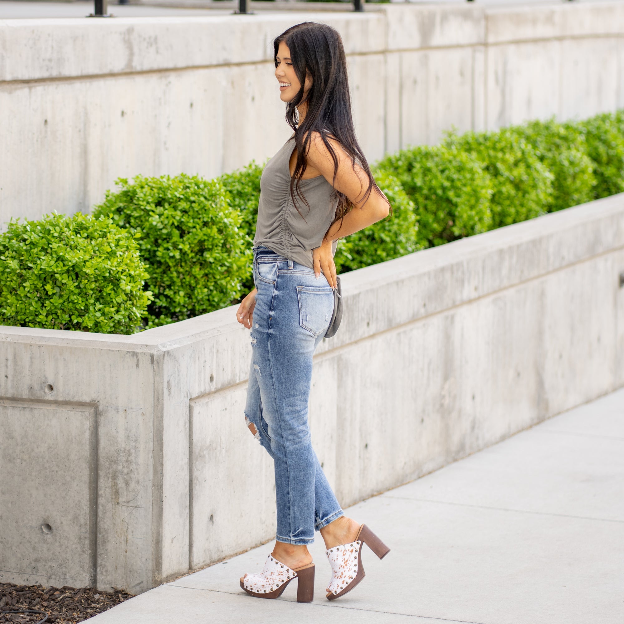 KanCan Katherine High Rise Distressed Mom Jeans Medium Blue Wash
