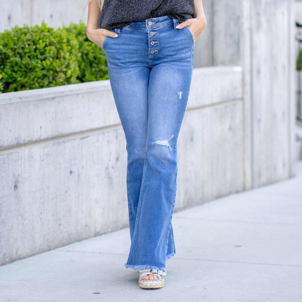 Lillianne High Rise Button Fly Flare