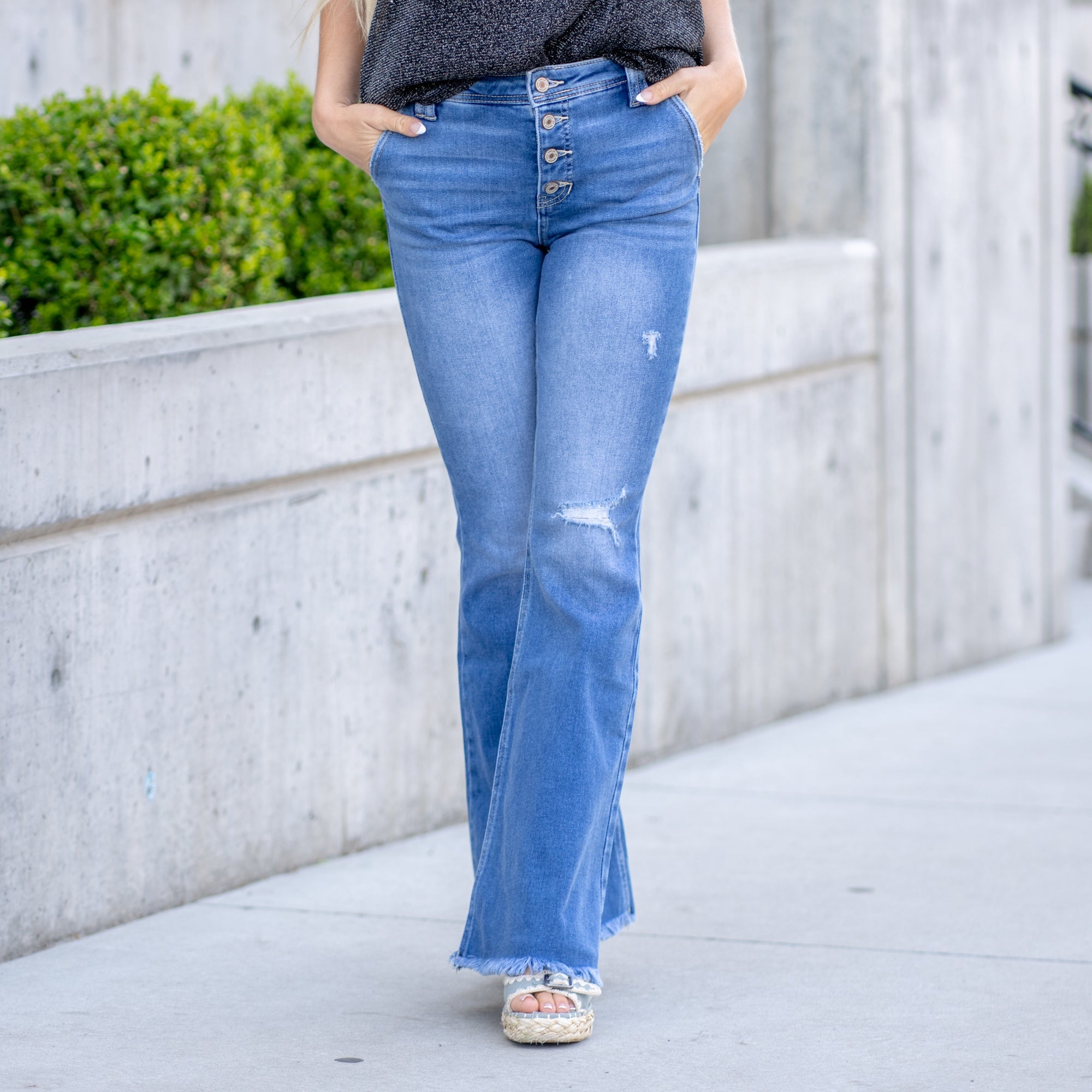 Lillianne High Rise Button Fly Flare