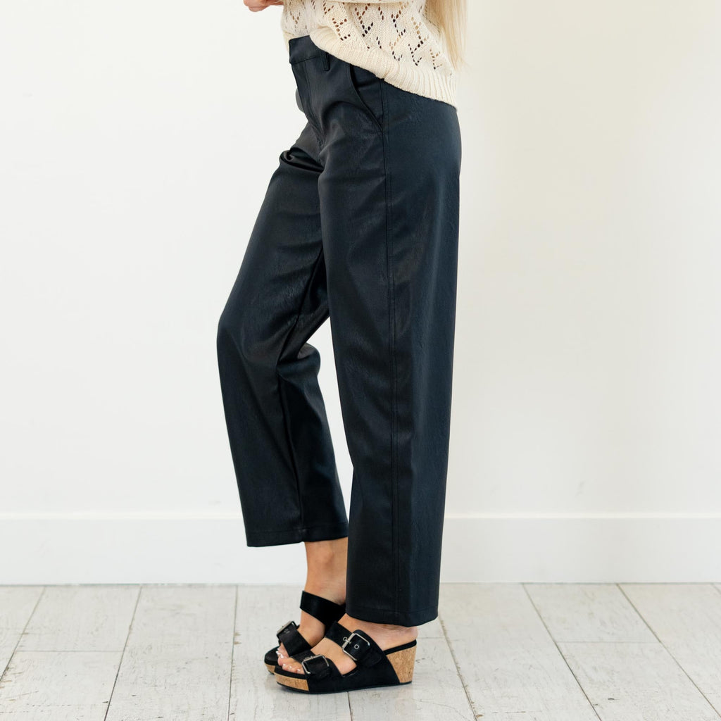 KanCan Darlene High Rise Faux Leather Barrel Pants