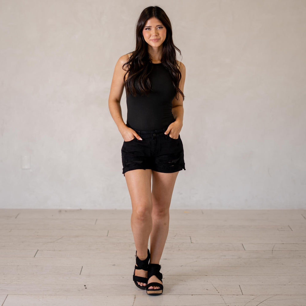 KanCan Tanner Mid Rise Shorts Black