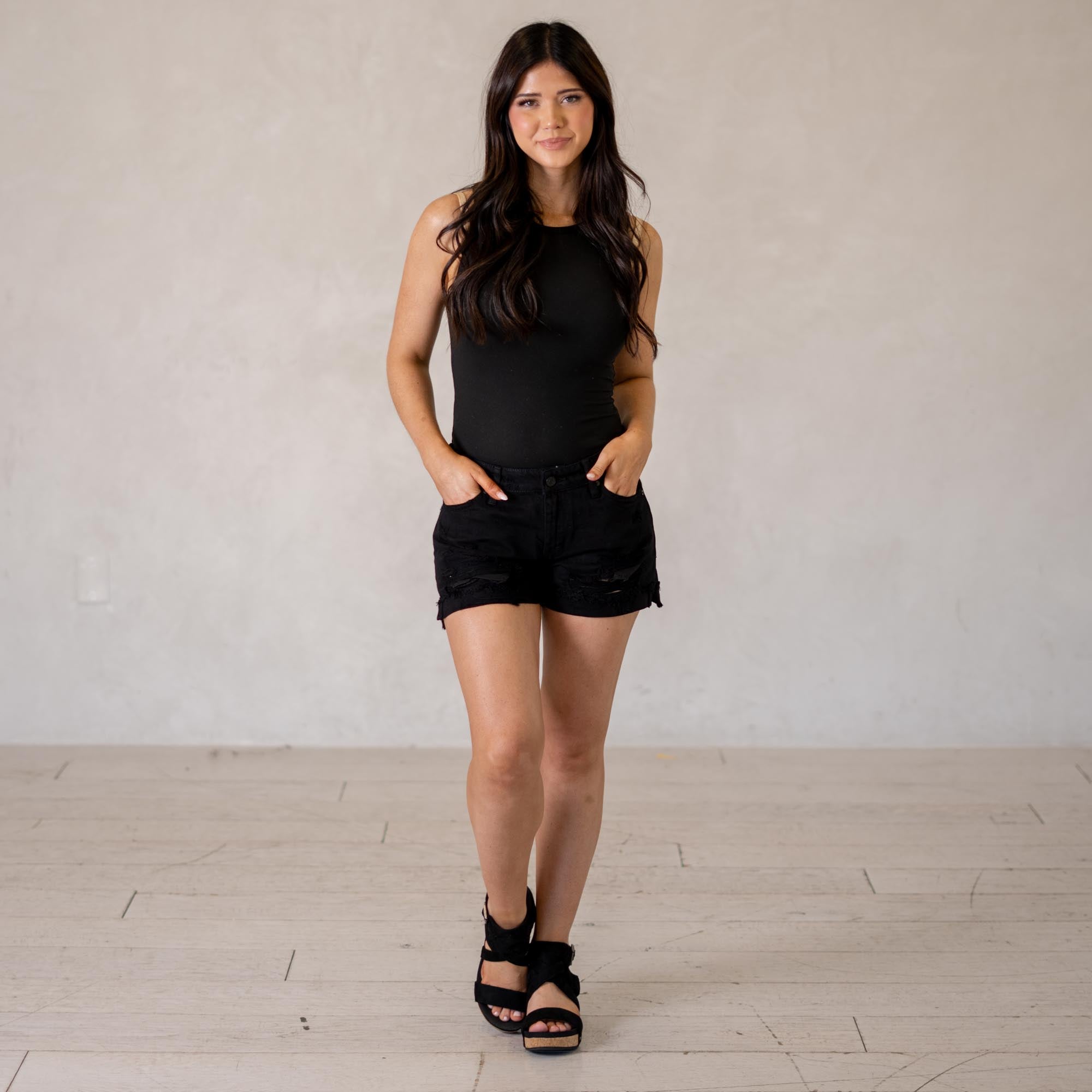 KanCan Tanner Mid Rise Shorts Black