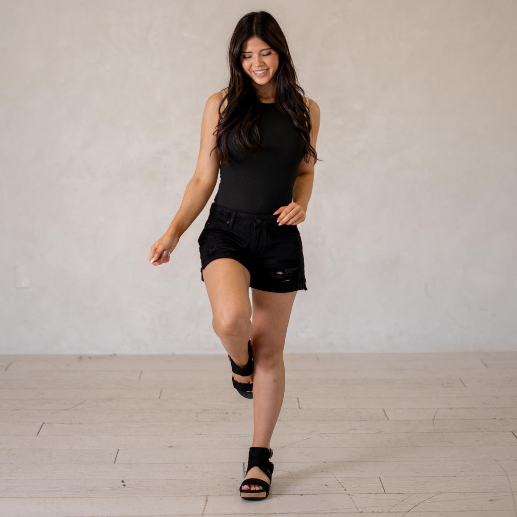 KanCan Tanner Mid Rise Shorts Black