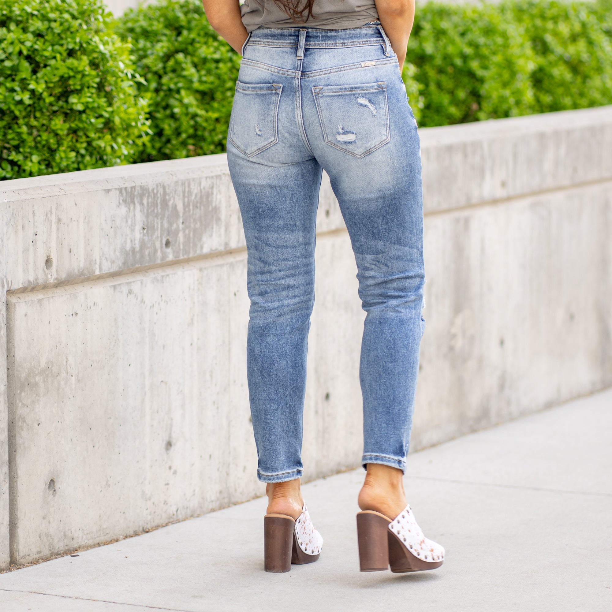 KanCan Katherine High Rise Distressed Mom Jeans Medium Blue Wash
