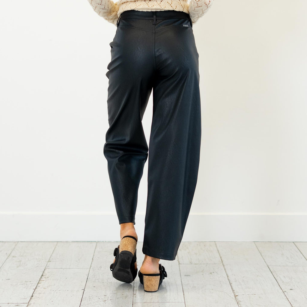 KanCan Darlene High Rise Faux Leather Barrel Pants