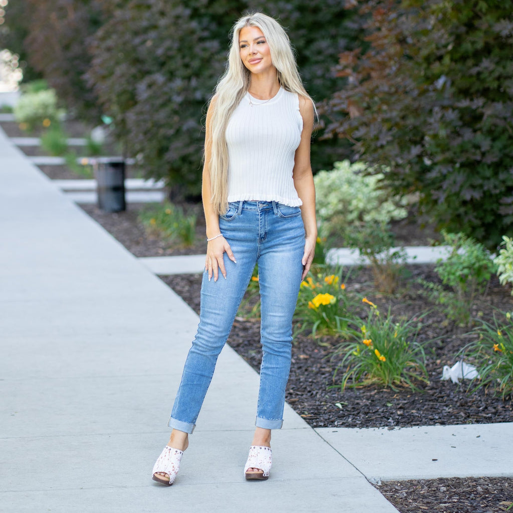 Curvy Fit Cristina High Rise Slim Straight Leg