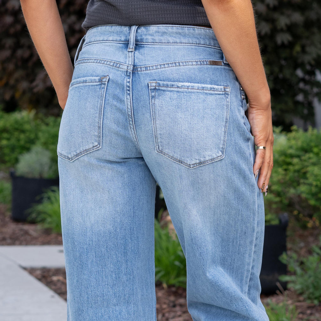 KanCan Low Rise Baggy Wide Leg Jeans with Stud Details Medium Blue Wash