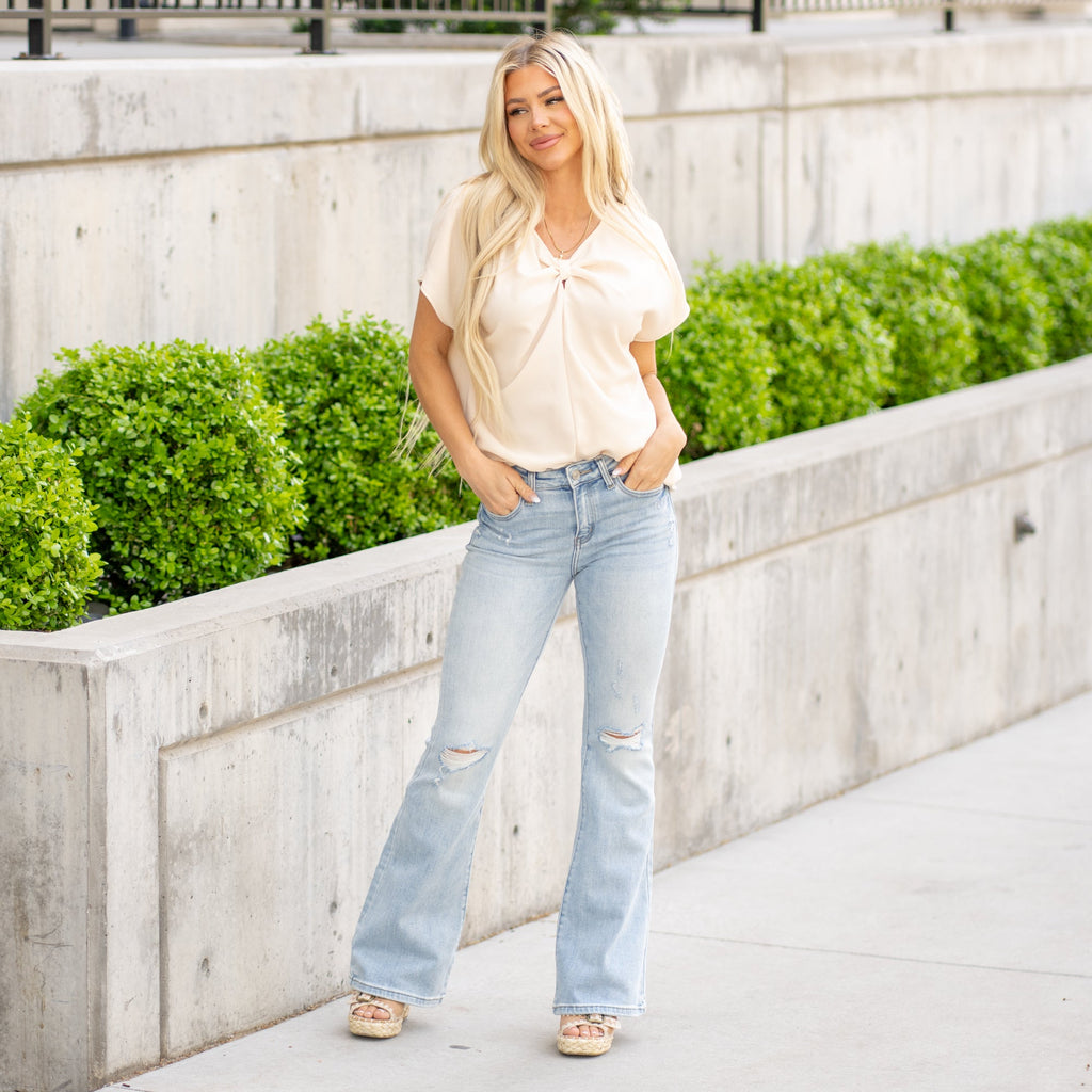 KanCan Abigail High Rise Flare Jeans Light Blue Wash