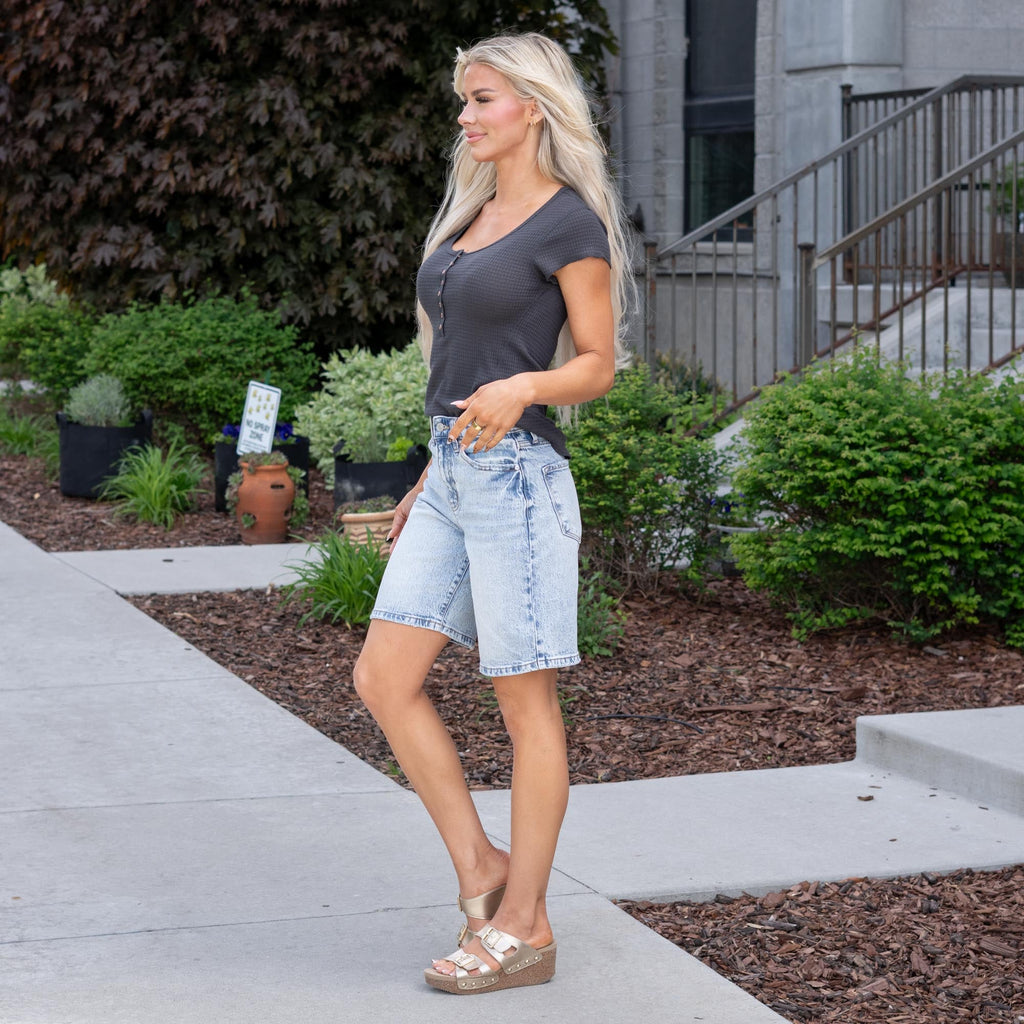 KanCan Arley High Rise Bermuda Shorts Light Blue