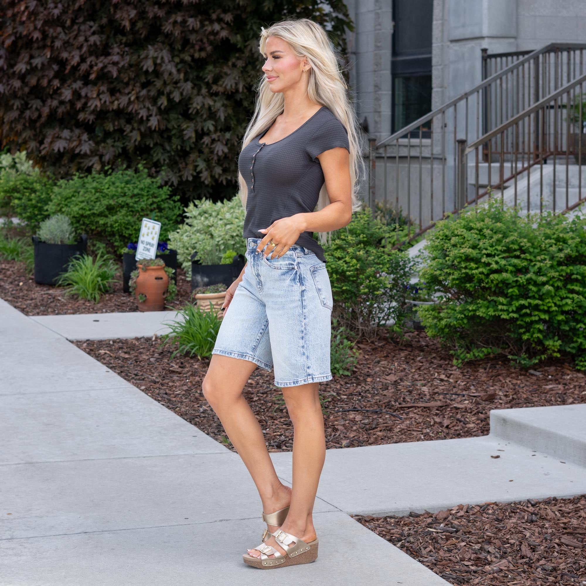 KanCan Arley High Rise Bermuda Shorts Light Blue
