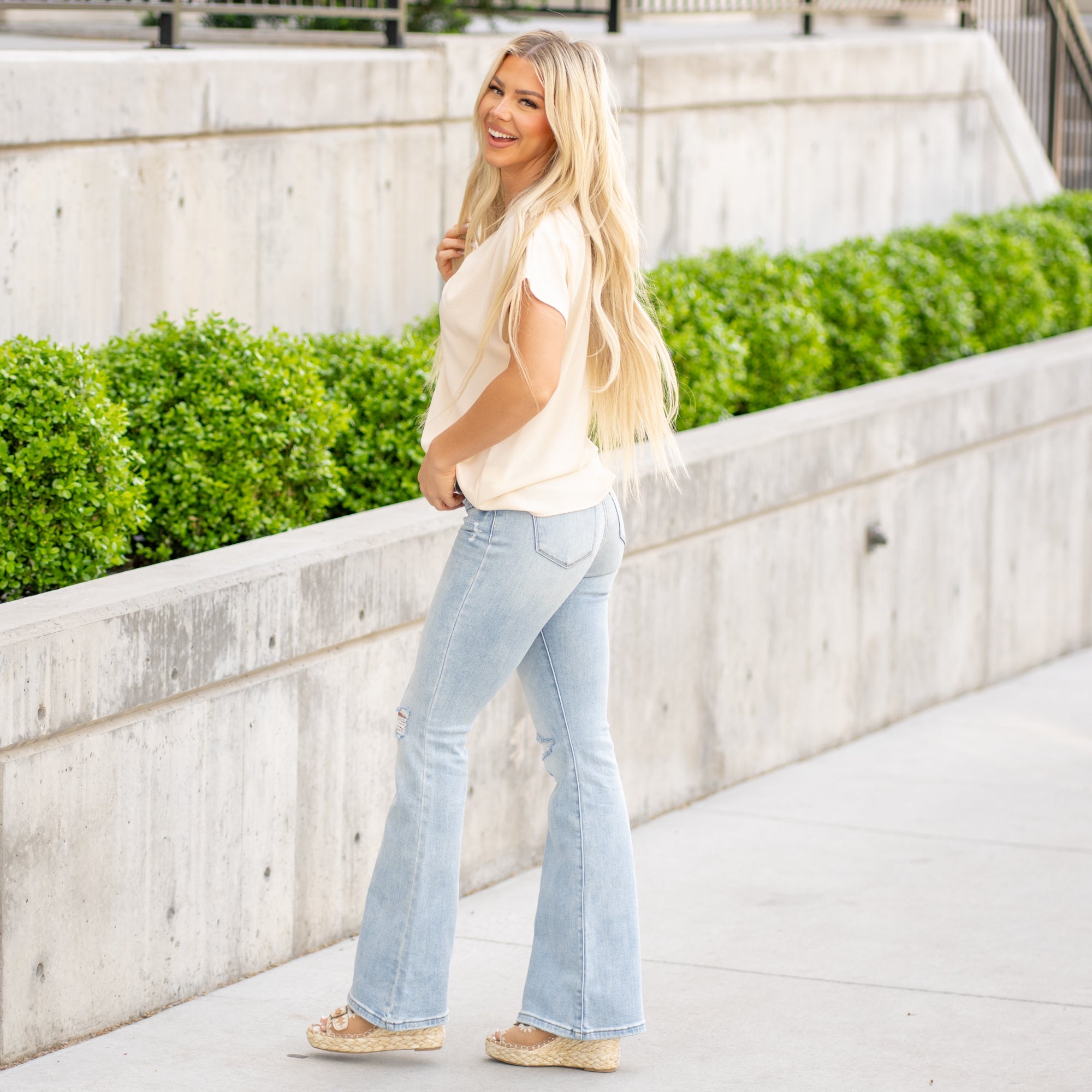 KanCan Abigail High Rise Flare Jeans Light Blue Wash