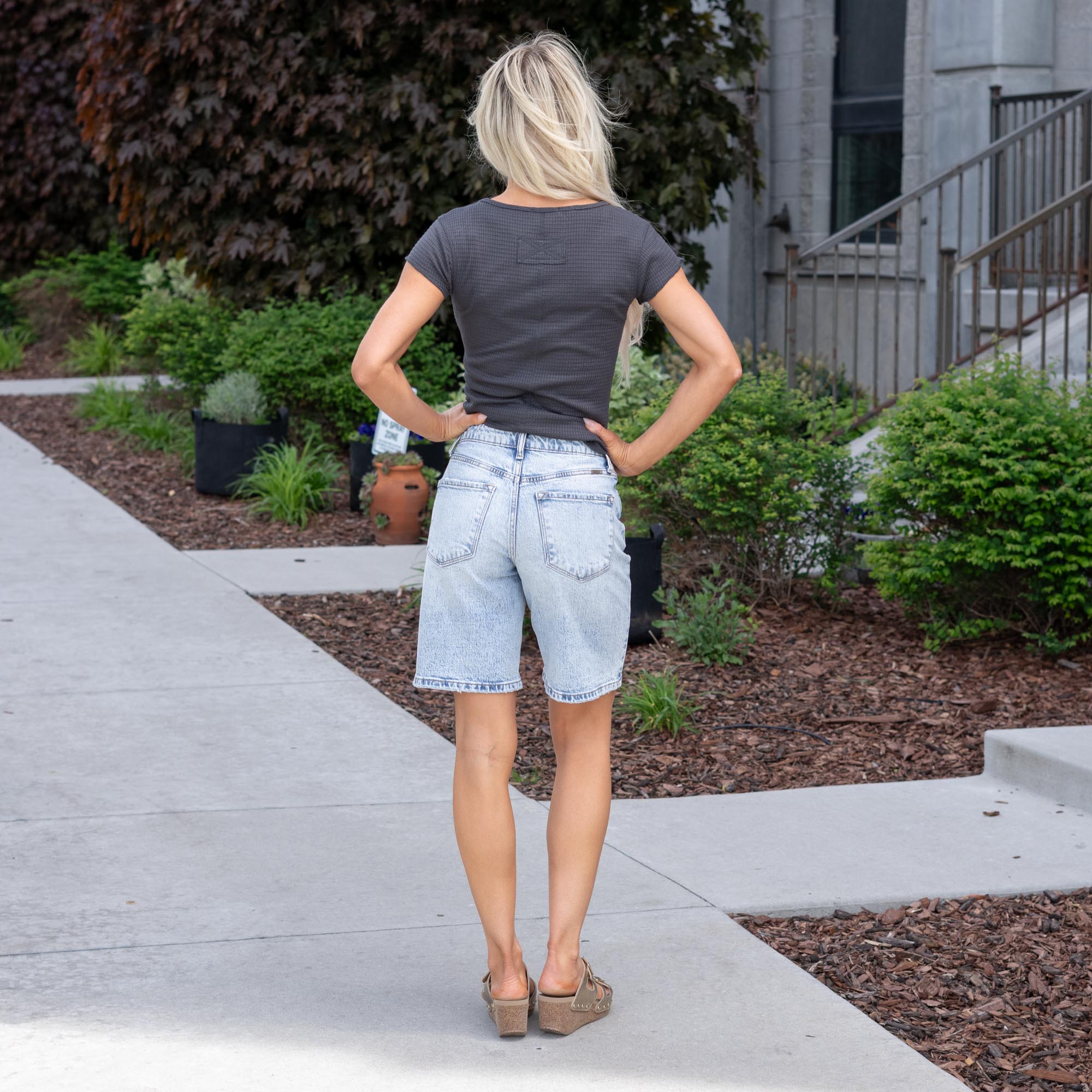 KanCan Arley High Rise Bermuda Shorts Light Blue