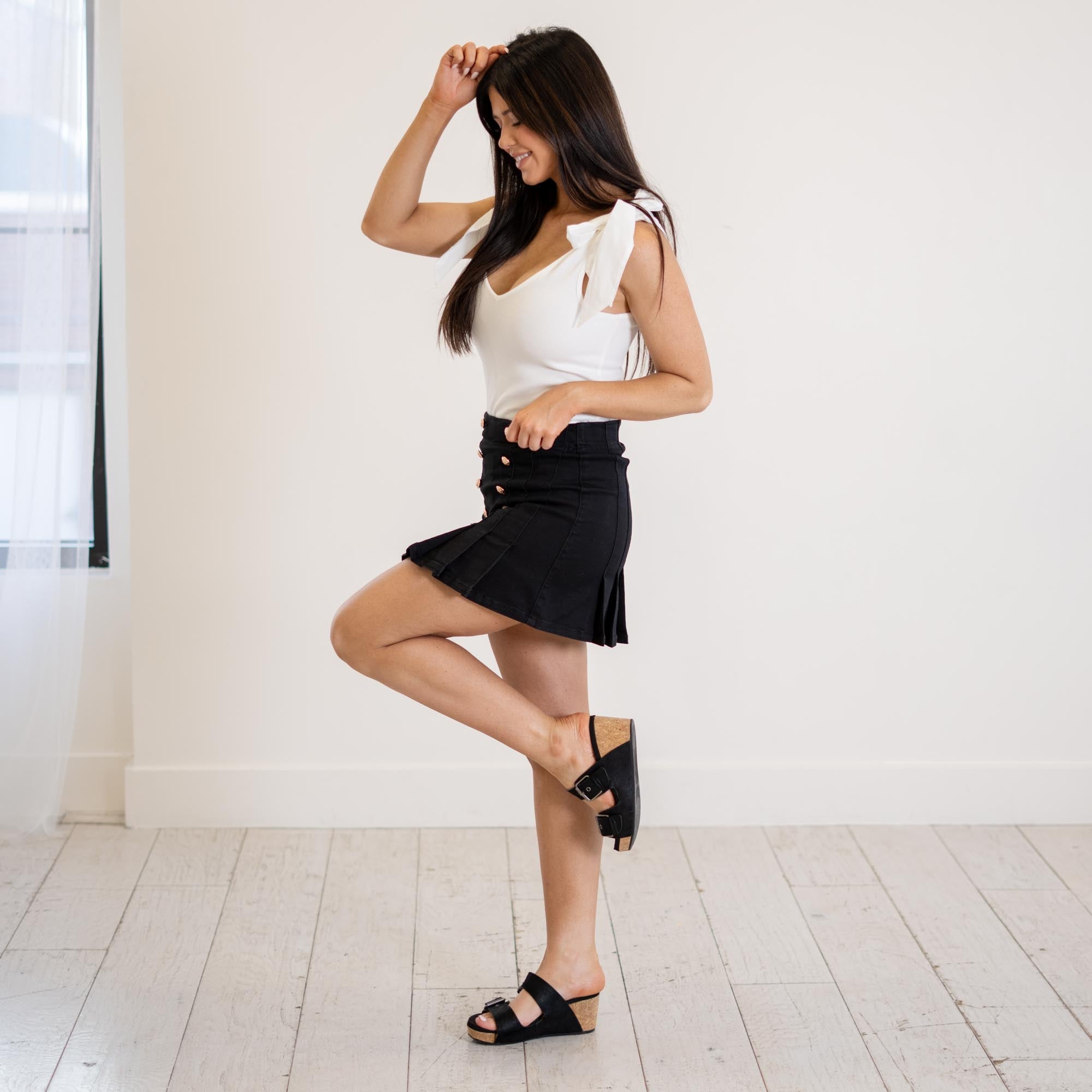 KanCan Irene High Rise Pleated Mini Skort Black