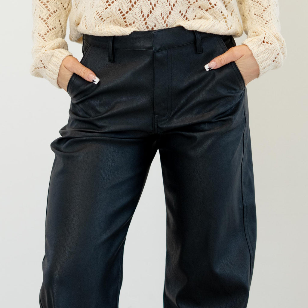 KanCan Darlene High Rise Faux Leather Barrel Pants