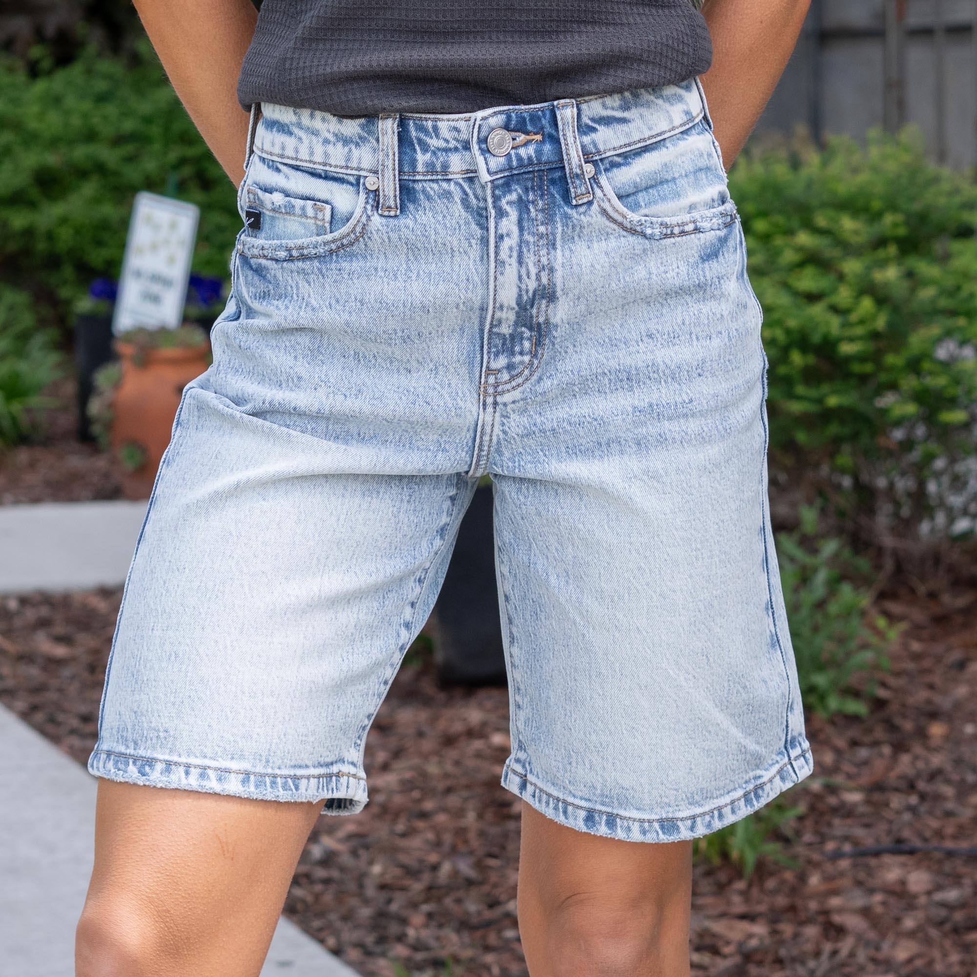KanCan Arley High Rise Bermuda Shorts Light Blue