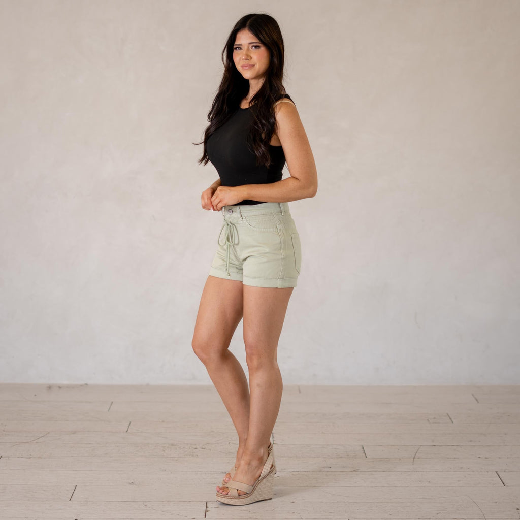 KanCan Azalea High Rise Draw String Shorts Sage