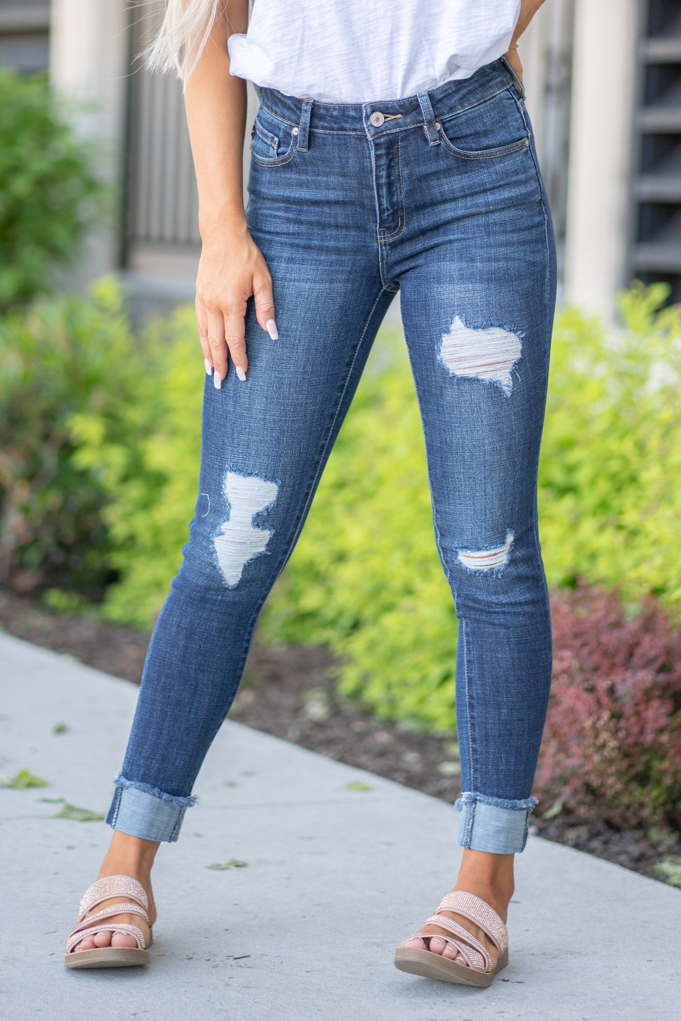 KanCan Payton High Rise Cuffed Skinny Jeans Dark Blue Wash