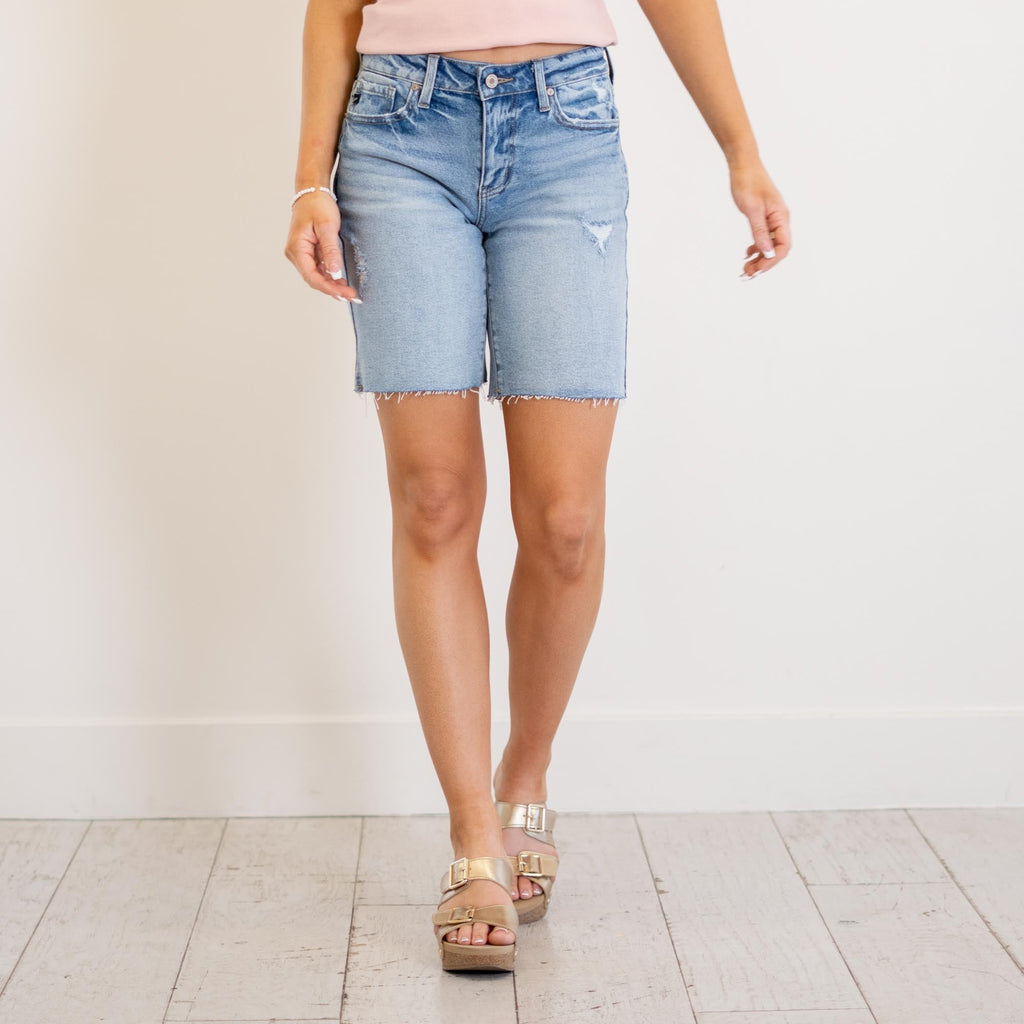 KanCan Talia Mid Rise Bermuda Shorts Medium Blue