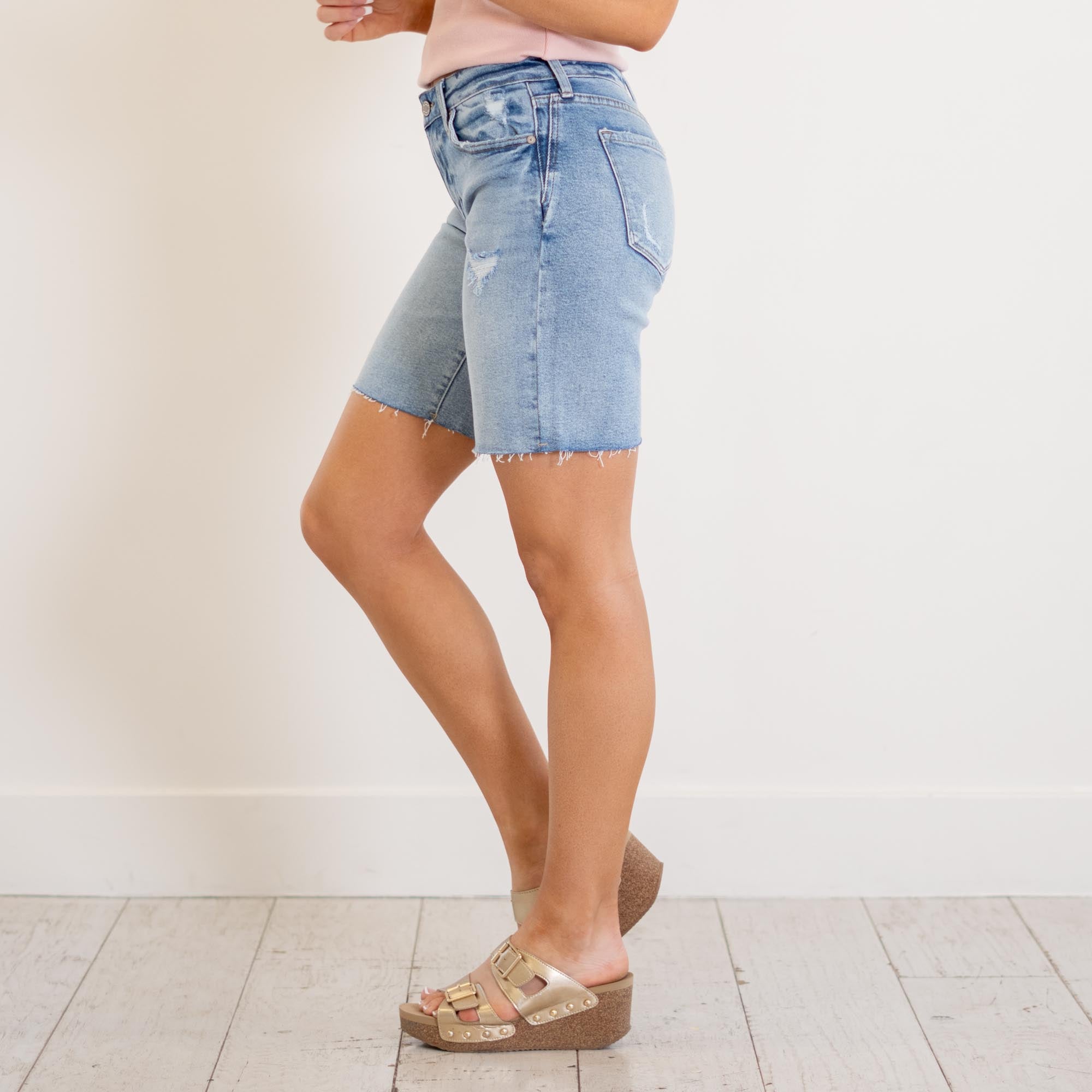 KanCan Talia Mid Rise Bermuda Shorts Medium Blue