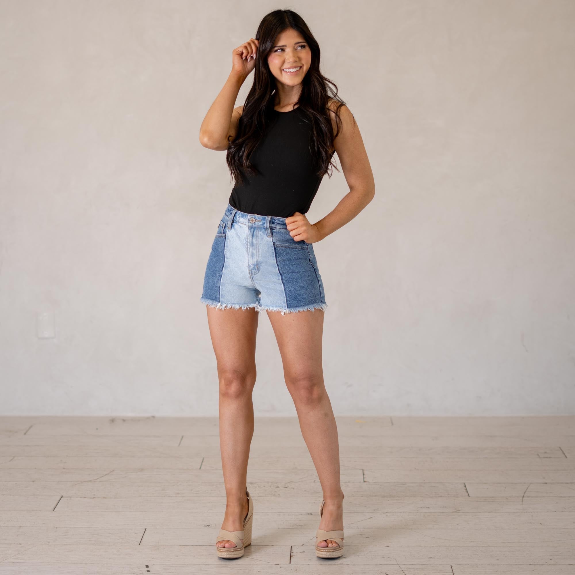 KanCan Monica Ultra High Rise Shorts Medium Blue