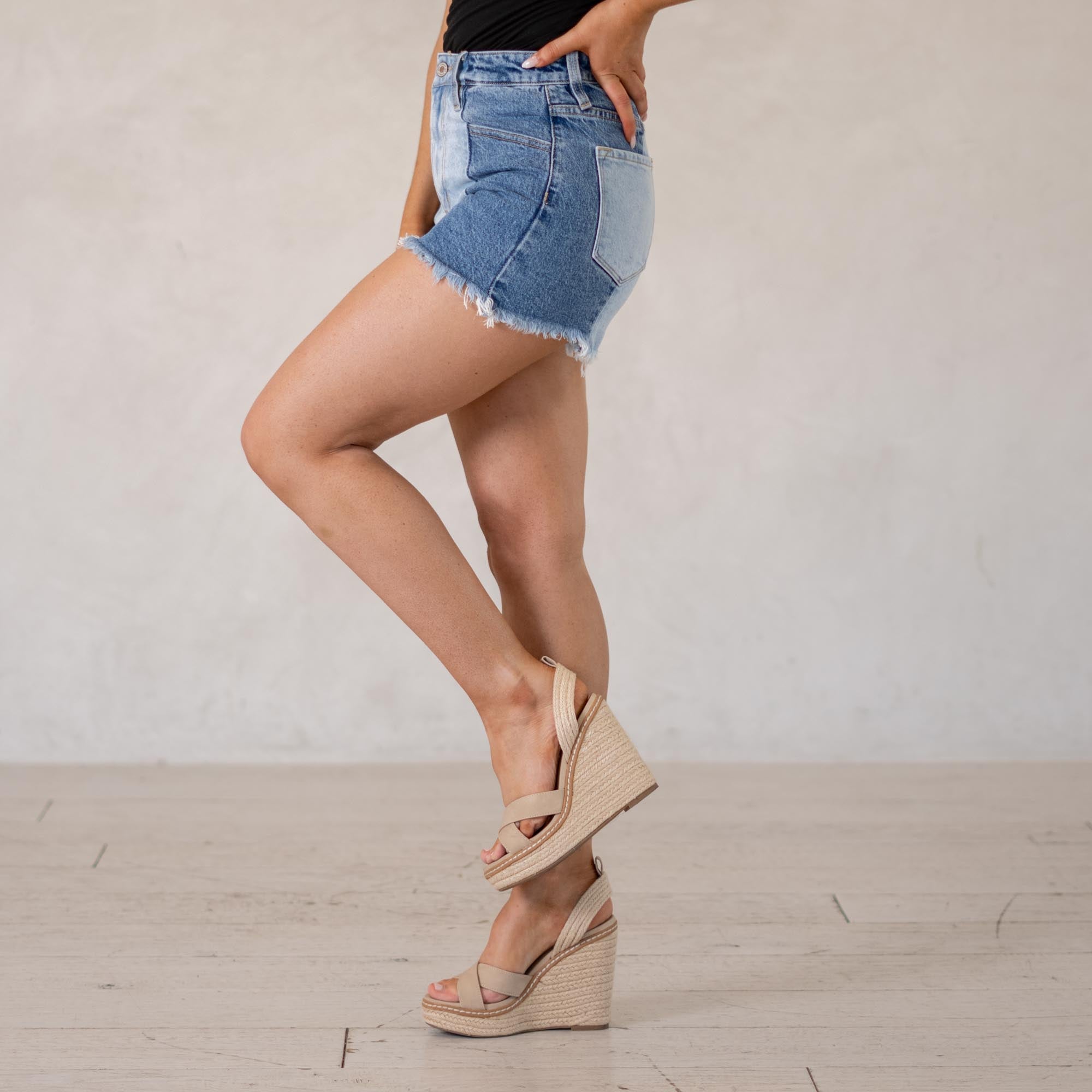 KanCan Monica Ultra High Rise Shorts Medium Blue