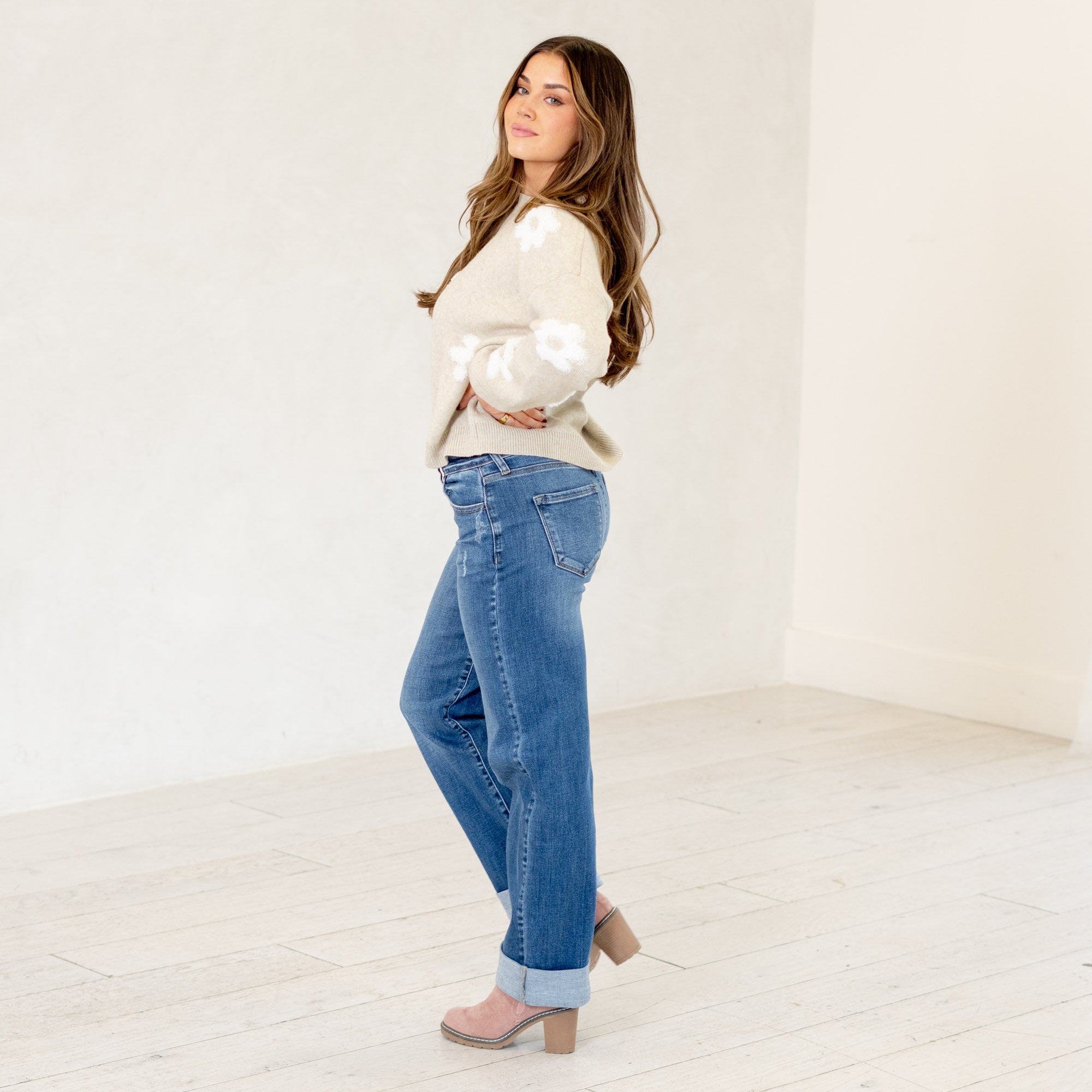 KanCan Ivanna High Rise Wide Leg Jeans Medium Blue Wash
